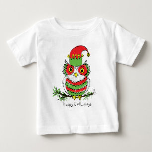 Camiseta Para Bebê Cartoon da Owl Christmas