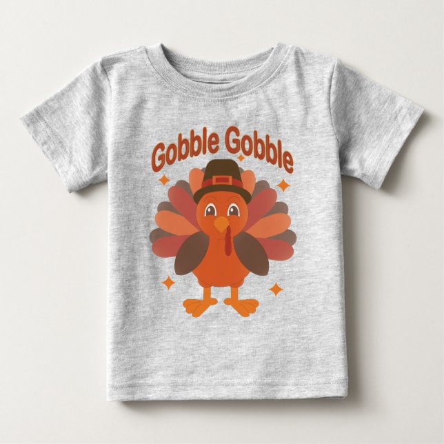 Camiseta Para Bebê Cartoon de Ação de Graças da Turquia - "Gobble Gob (Frente)