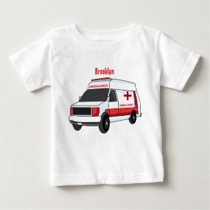 Camiseta Para Bebê Cartoon de ambulância vermelha