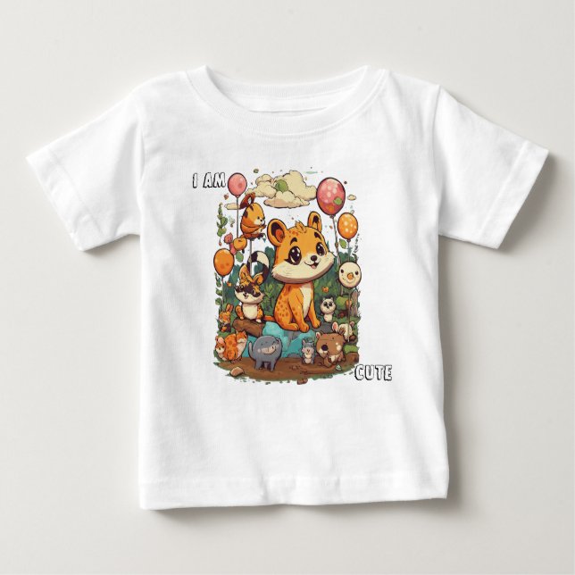 Camiseta Para Bebê Cartoon de animais bonitos design sou fofo (Frente)