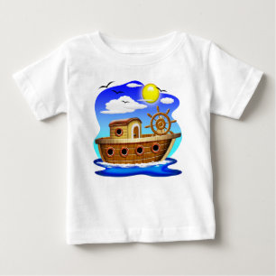 Camiseta Para Bebê Cartoon de Barcos de Pesca
