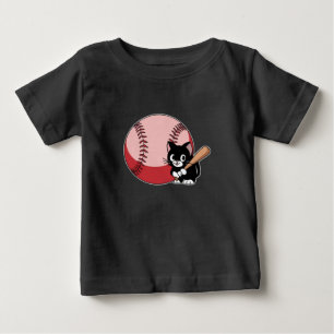 Camiseta Para Bebê Cartoon de Beisebol Cat