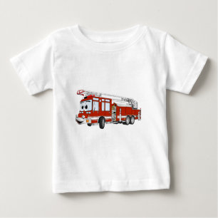 Camiseta Para Bebê Cartoon de Caminhão de Fogo Gancho e Escada