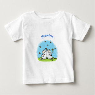 Camiseta Para Bebê Cartoon de carneiros e borboletas bonitos