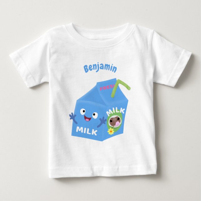 Camiseta Para Bebê Cartoon de cartonagem de leite feliz e bonito (Frente)