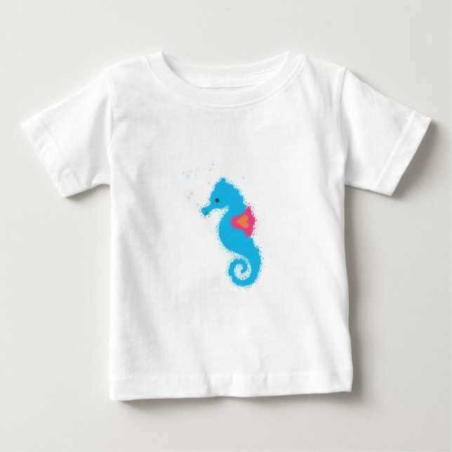 Camiseta Para Bebê Cartoon de cavalo azul (Frente)