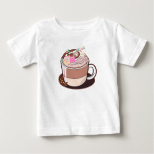 Camiseta Para Bebê Cartoon de chocolate quente animado e bonito