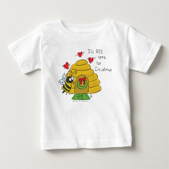 Camiseta Para Bebê Cartoon de Feriado Engraçado de Abelhas de Natal (Frente)