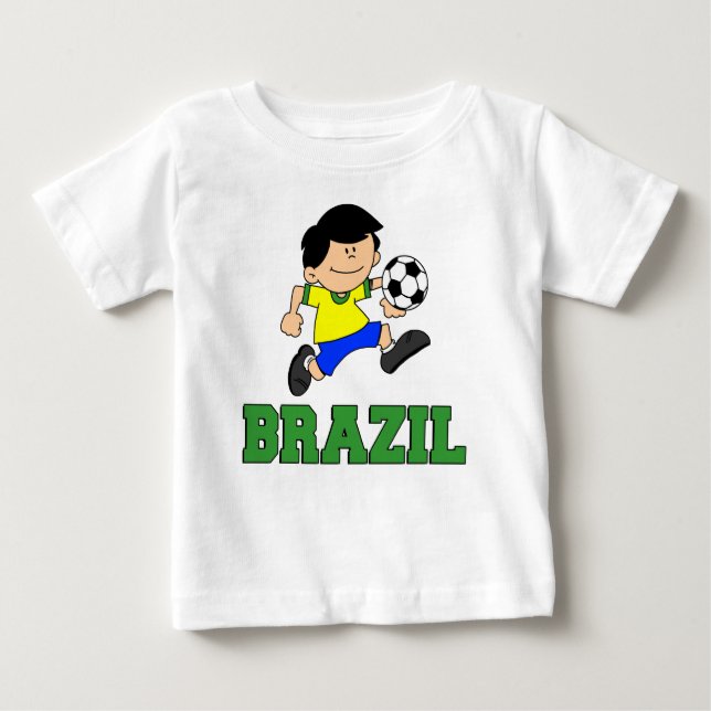 Camiseta Para Bebê Cartoon de futebol do Brasil (Frente)