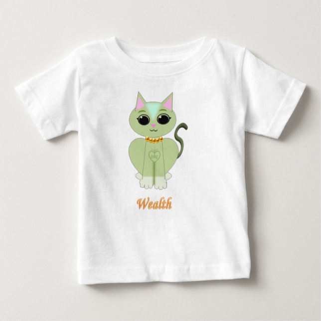 Camiseta Para Bebê Cartoon de gatinho verde e bonito (Frente)
