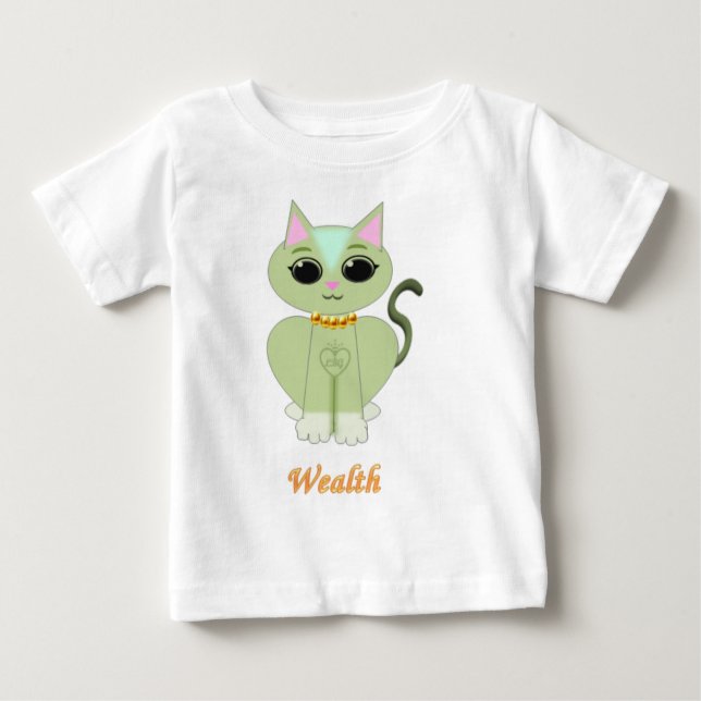 Camiseta Para Bebê Cartoon de gatinho verde e bonito (Frente)