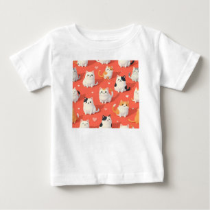 Camiseta Para Bebê Cartoon de Gato de Kawaii Bonito Padrão Sem Costur