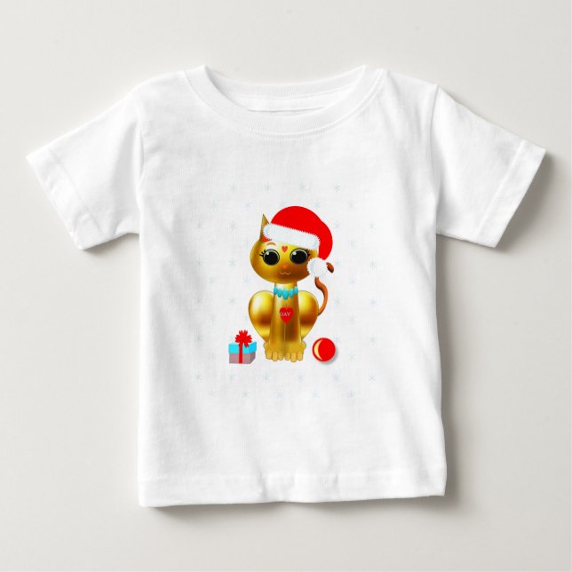 Camiseta Para Bebê Cartoon de gato ouro bonitinho de Natal (Frente)