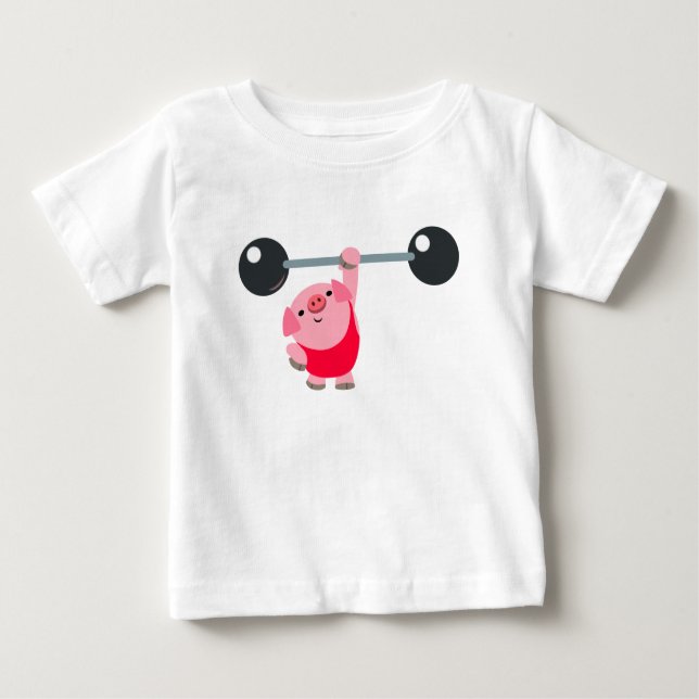 Camiseta Para Bebê Cartoon de levantamento de peso bonito Porco Camis (Frente)