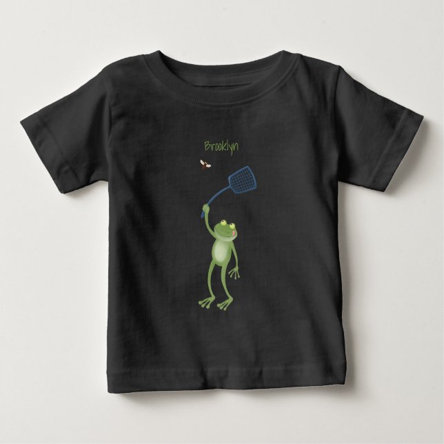 Camiseta Para Bebê Cartoon de mosca verde-sapo engraçado (Frente)