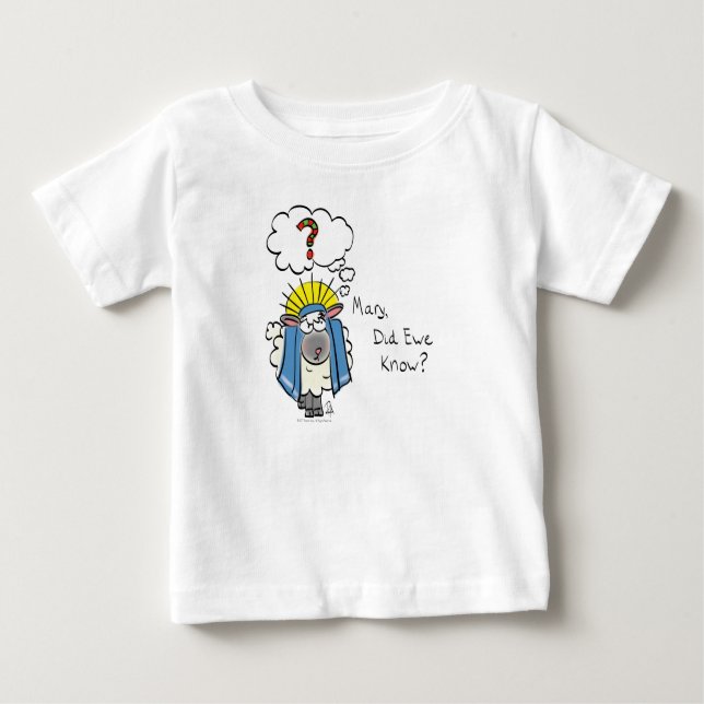 Camiseta Para Bebê Cartoon de Ovelha Engraçado de Natal Cristão (Frente)