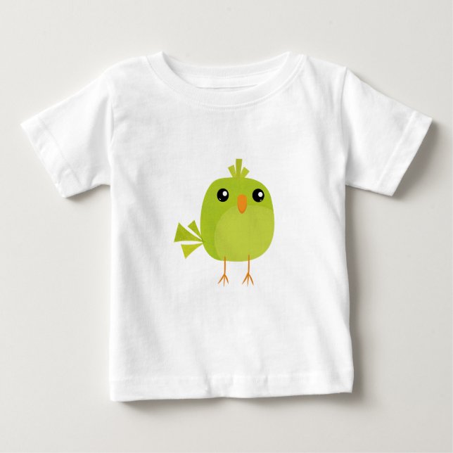 Camiseta Para Bebê Cartoon de Pássaro Verde (Frente)