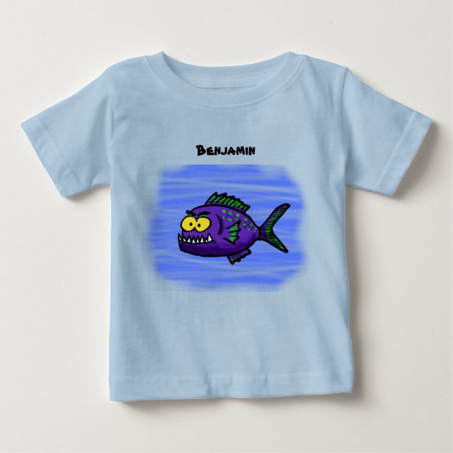 Camiseta Para Bebê Cartoon de peixe Piranha (Frente)