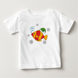 Camiseta Para Bebê Cartoon de Peixes Tropicais do Xmas sobre Padrão d