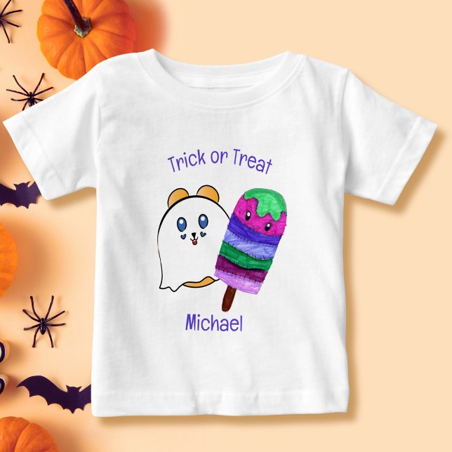 Camiseta Para Bebê Cartoon de picolé doce de Halloween para crianças (Criador carregado)