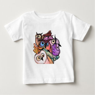 Camiseta Para Bebê Cartoon de pintura de corujas coloridas divertidas