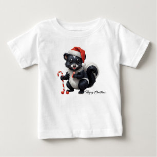 Camiseta Para Bebê Cartoon de Skunk de Natal bonito