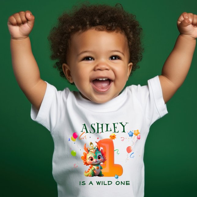 Camiseta Para Bebê Cartoon Dinossaur Chinês Dragão primeiro aniversar (Criador carregado)