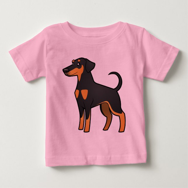 Camiseta Para Bebê Cartoon Doberman Pinscher (orelhas de disquete) (Frente)