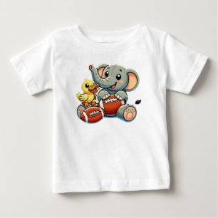 Camiseta Para Bebê Cartoon Elefante e Pato