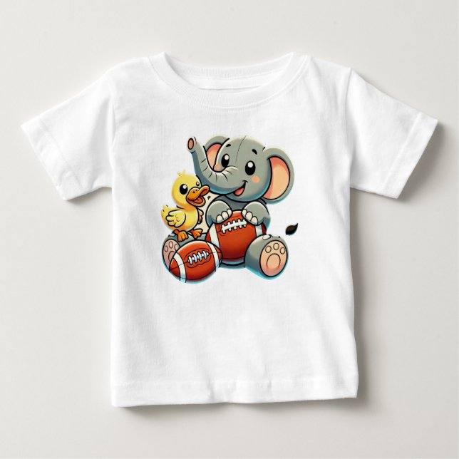 Camiseta Para Bebê Cartoon Elefante e Pato (Frente)