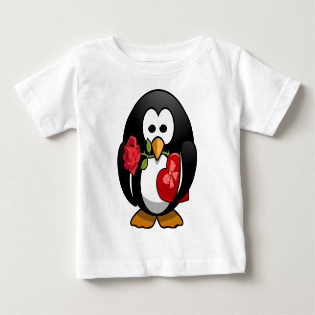 Camiseta Para Bebê Cartoon Engraçado Pinguim Dia de os namorados Boni (Frente)