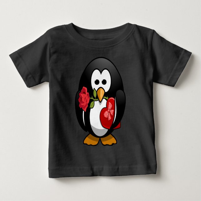 Camiseta Para Bebê Cartoon Engraçado Pinguim Dia de os namorados Boni (Frente)
