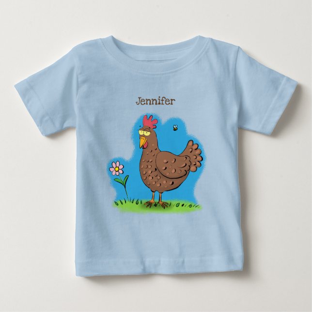 Camiseta Para Bebê Cartoon galinha rústico (Frente)