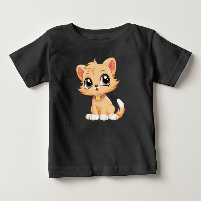 Camiseta Para Bebê Cartoon Gato Adorável (Frente)