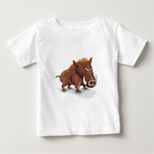 Camiseta Para Bebê Cartoon humor engraçado porco marrom selvagem