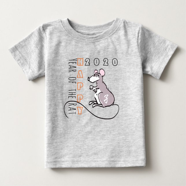 Camiseta Para Bebê Cartoon Rat Happy Chinese Ano Novo 2020 Baby T (Frente)