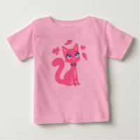 Cartoon Rosa Gato e Borboletas Camisa-bebê