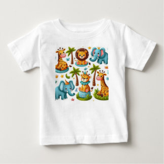 Camiseta Para Bebê Cartoon Safari Animal Baby T-shirt