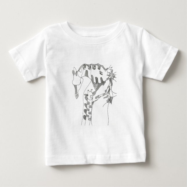 Camiseta Para Bebê Cartoon stick figure giraffe mom and son T-shirts (Frente)