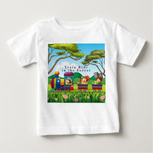 Camiseta Para Bebê Cartoon Style Ride in the Forest Green Blue