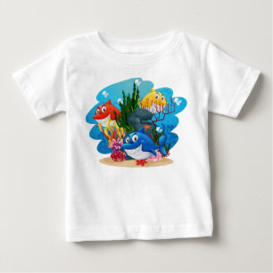 Camiseta Para Bebê Cartoon Submarino de Muitos Tubarões - 23986