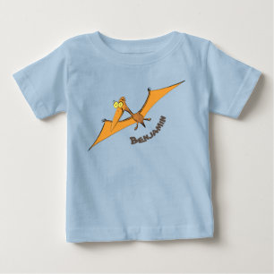 Camiseta Para Bebê Cartoon voador de pterodátilo, cor de laranja giro