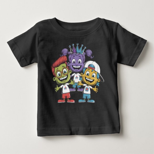 Camiseta Para Bebê Cartoons Coloridos com Expressões Reproduzíveis (Frente)