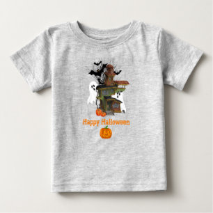 Camiseta Para Bebê Casa Assombrada de Halloween Fantasma e Abóboras B