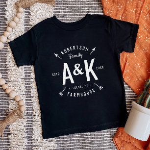 Camiseta Para Bebê Casa da quinta rústica do monograma da família d