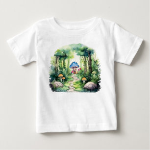 Camiseta Para Bebê Casa de Cogumelos Encantada em Floresta Mágica