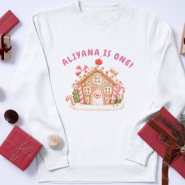 Camiseta Para Bebê Casa de Pão de Mel Pastel de Inverno 1º Aniversári