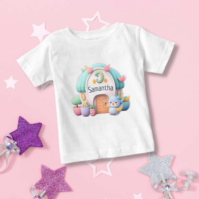 Camiseta Para Bebê Casa pequena com dragão e menina NAME (Criador carregado)