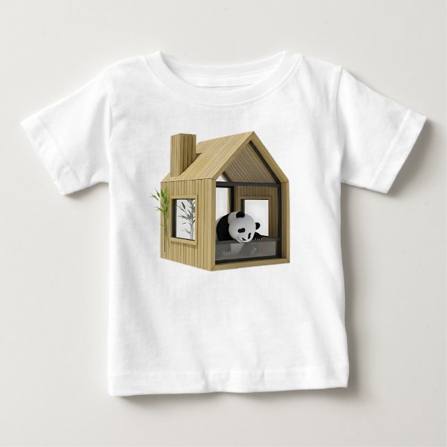 Camiseta Para Bebê Casa Pequena Moderna de Bambu e Vidro (Frente)