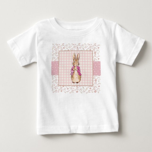 Camiseta Para Bebê Casaco rosa coelho clássico (Frente)